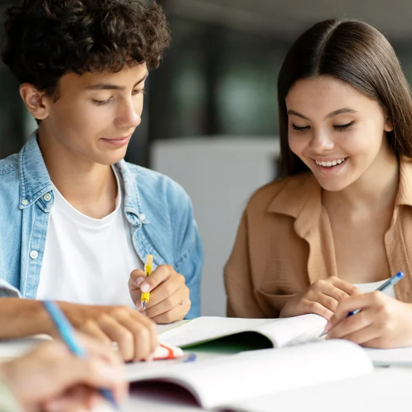 Deux jeunes personnes étudient ensemble.